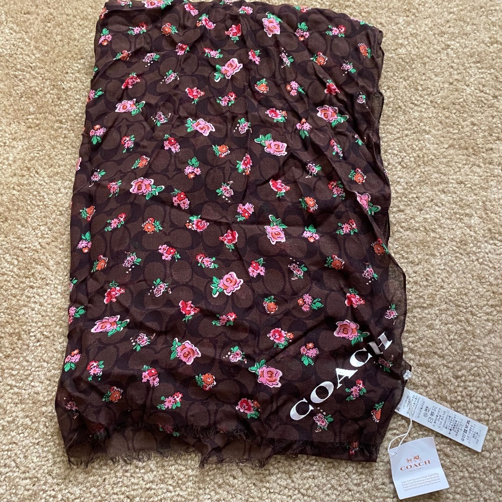 Coach Brown Floral Scarf
